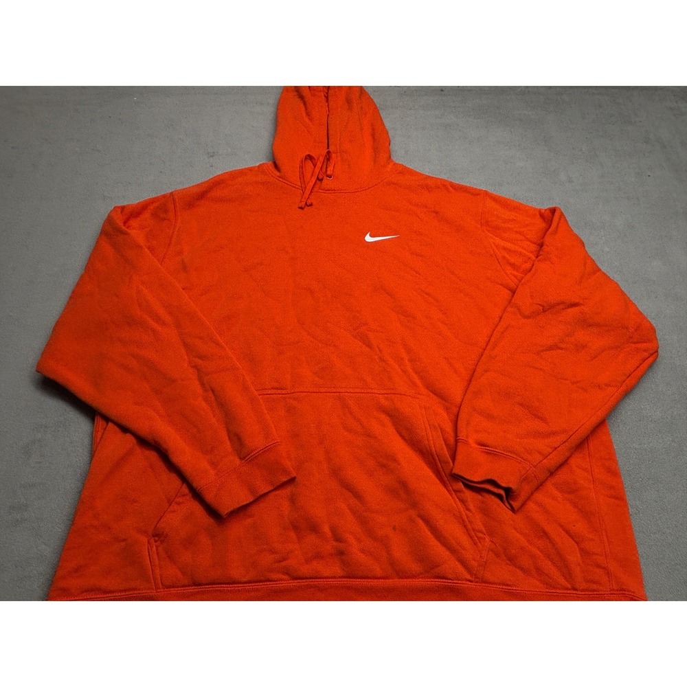 Nike Mens 4XL Orange Pullover Hoodie Embroidered Swoosh Logo Fleece Sweatshirt